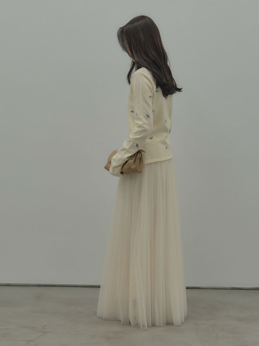 フラワー刺繍ニットポロトップス