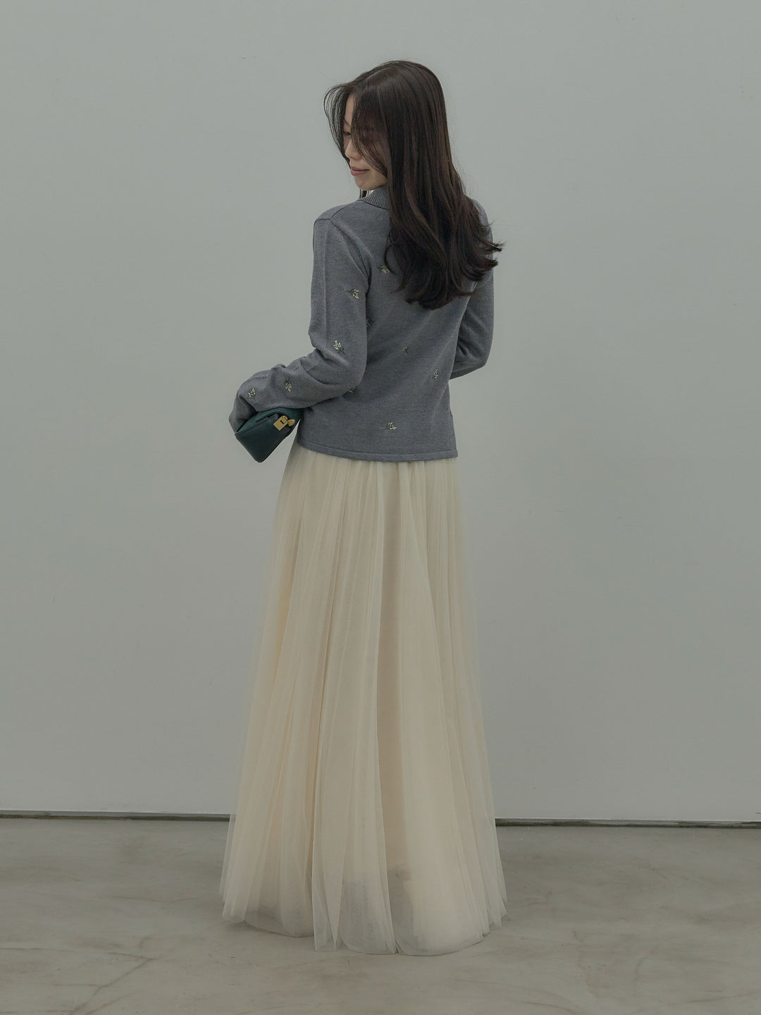 フラワー刺繍ニットポロトップス