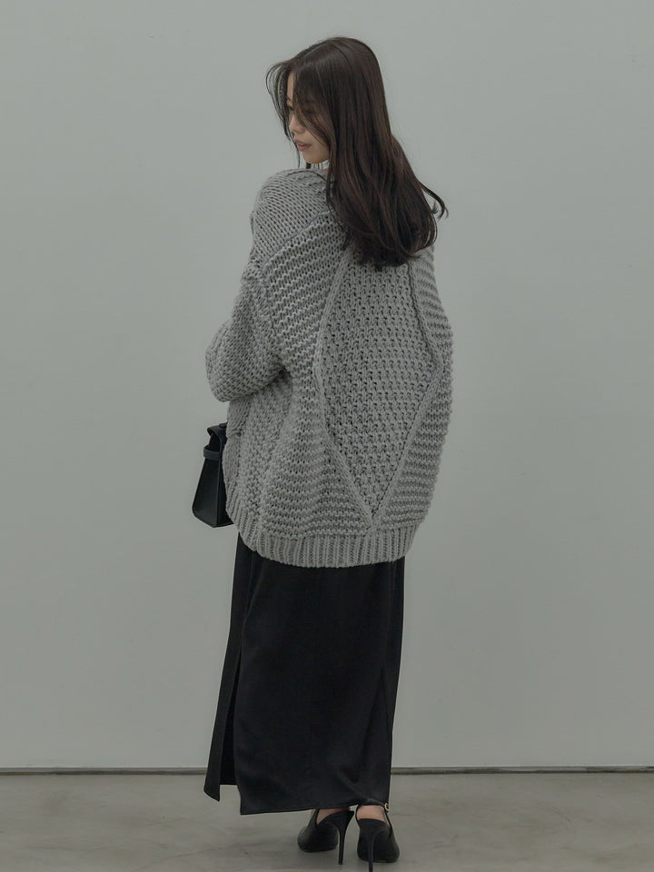 【SET】   ローゲージ編みニットカーディガン+【Essential】サテンドレープキャミワンピ(2set)