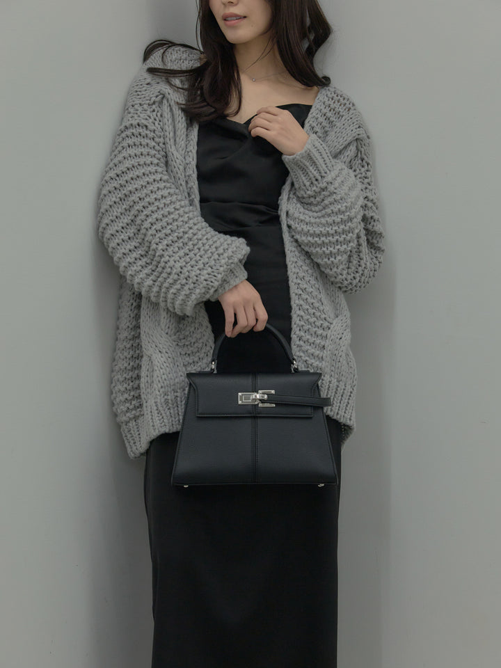 【SET】   ローゲージ編みニットカーディガン+【Essential】サテンドレープキャミワンピ(2set)