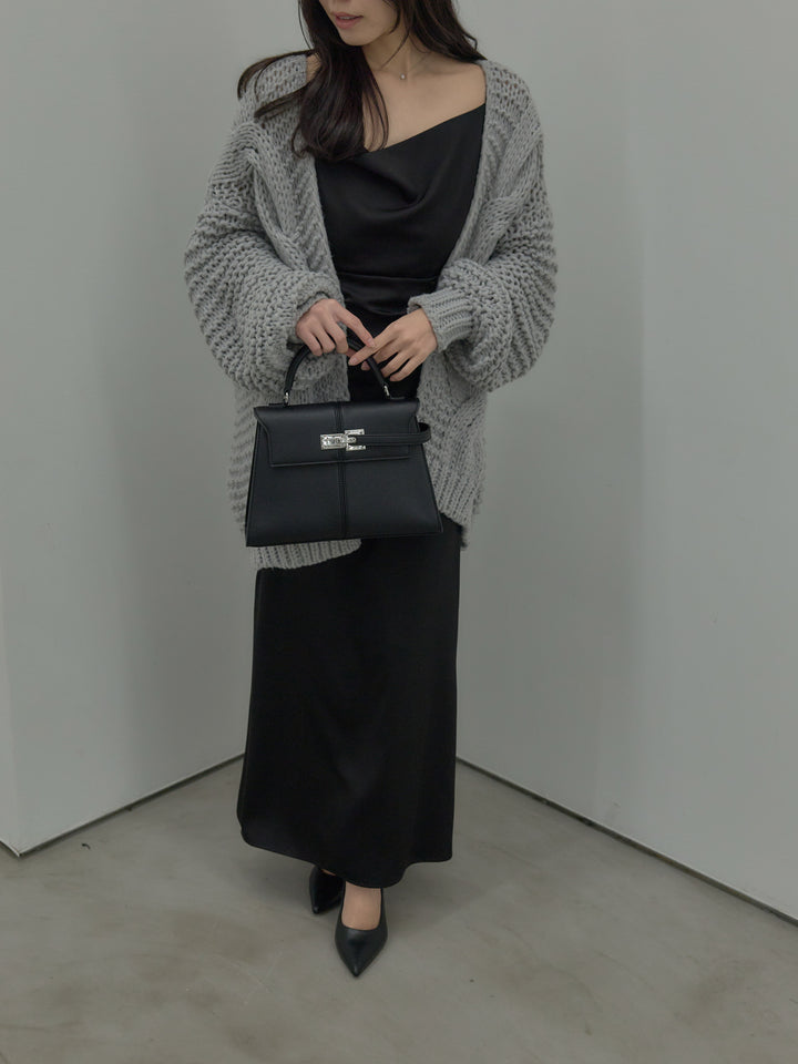 【SET】   ローゲージ編みニットカーディガン+【Essential】サテンドレープキャミワンピ(2set)