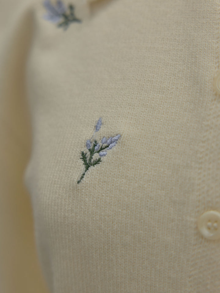 フラワー刺繍ニットポロトップス