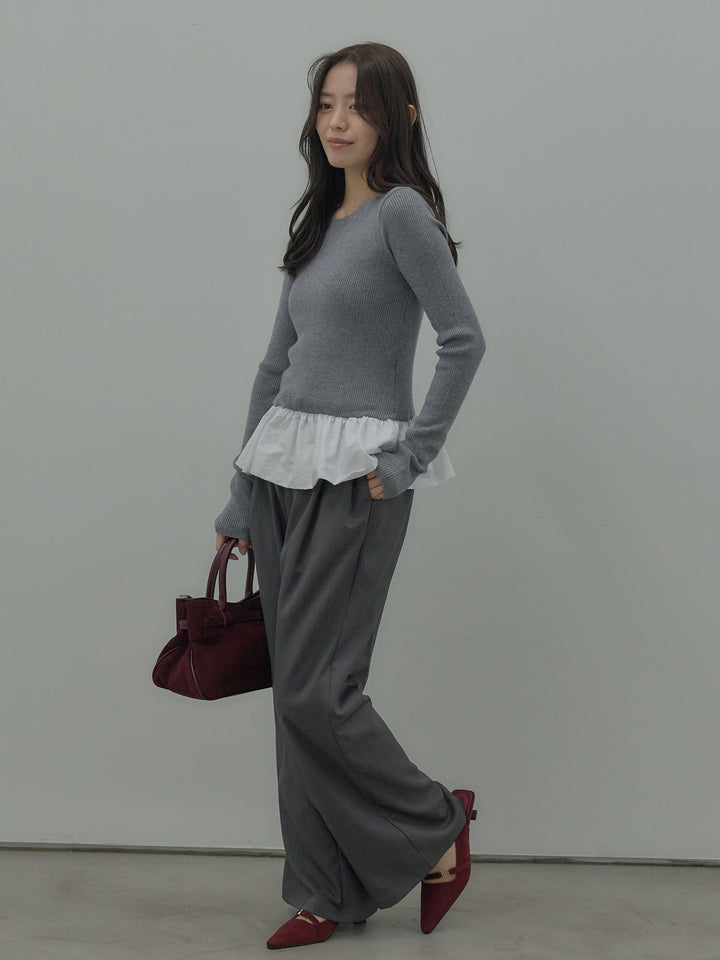 裾ドッキングデザインニットトップス