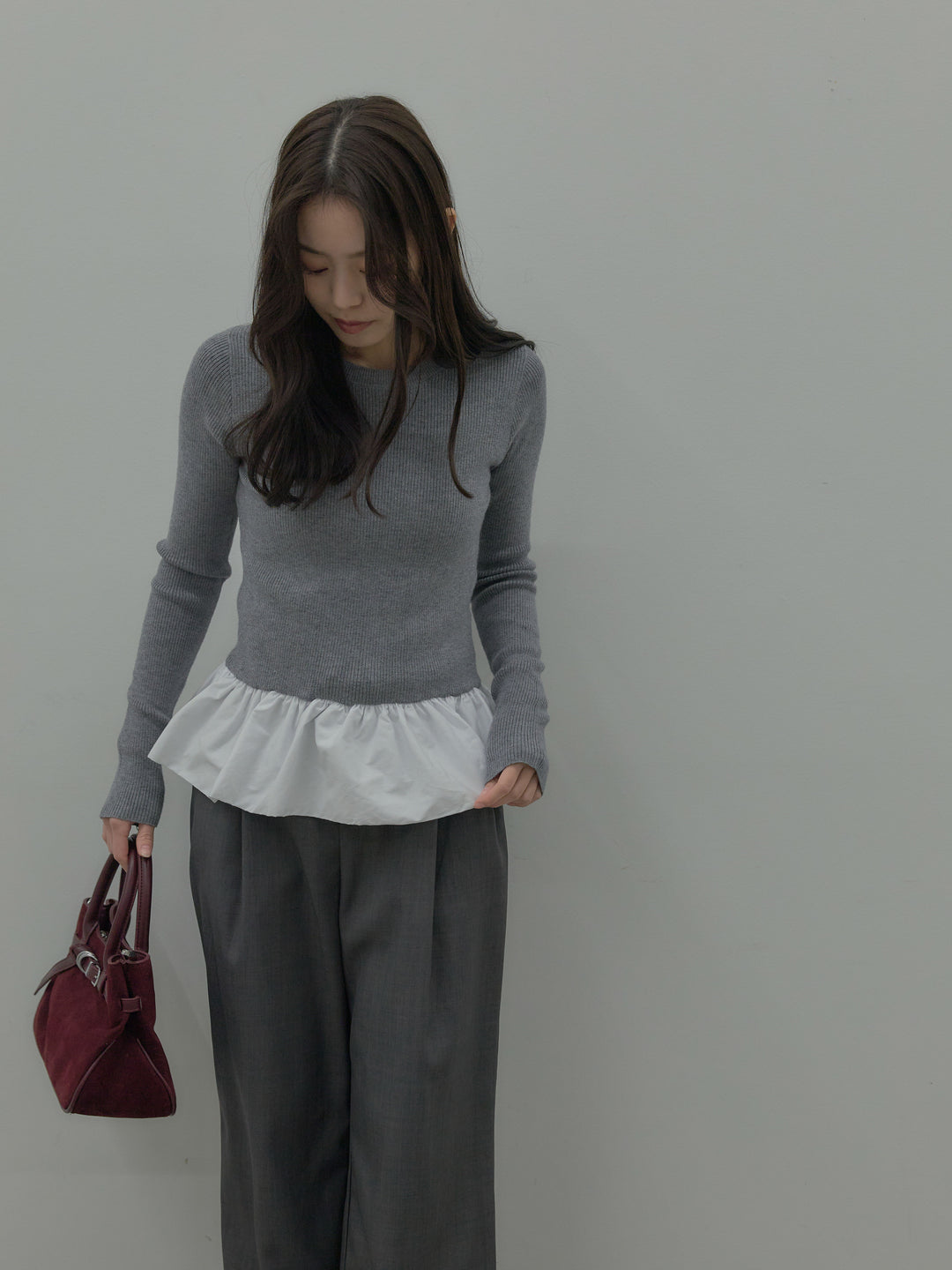 裾ドッキングデザインニットトップス