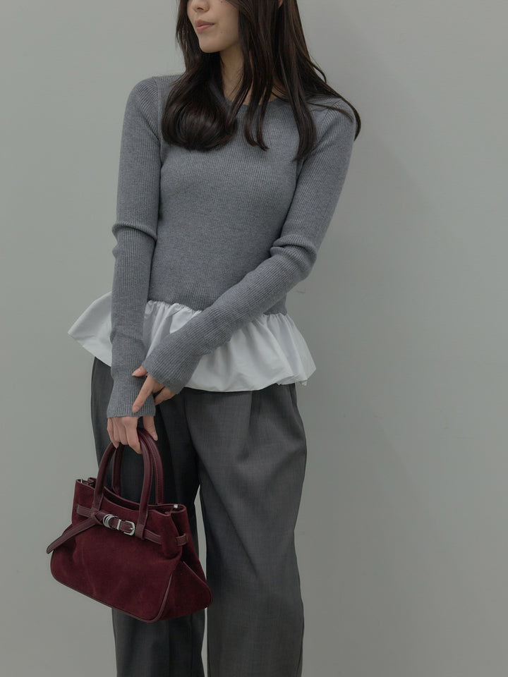 裾ドッキングデザインニットトップス