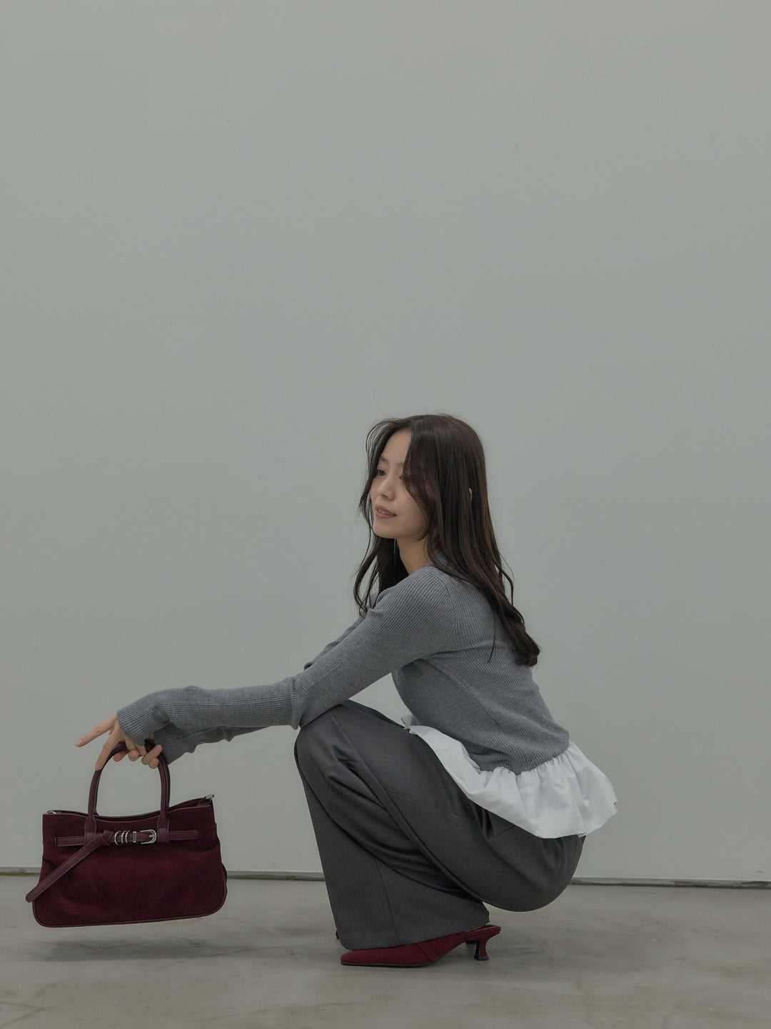 裾ドッキングデザインニットトップス