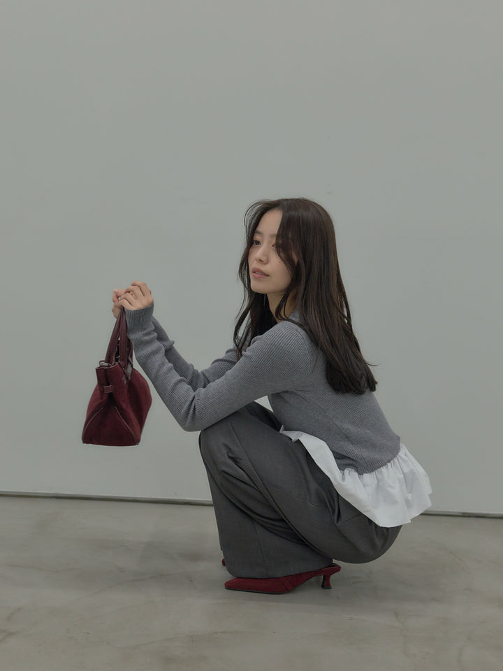 裾ドッキングデザインニットトップス