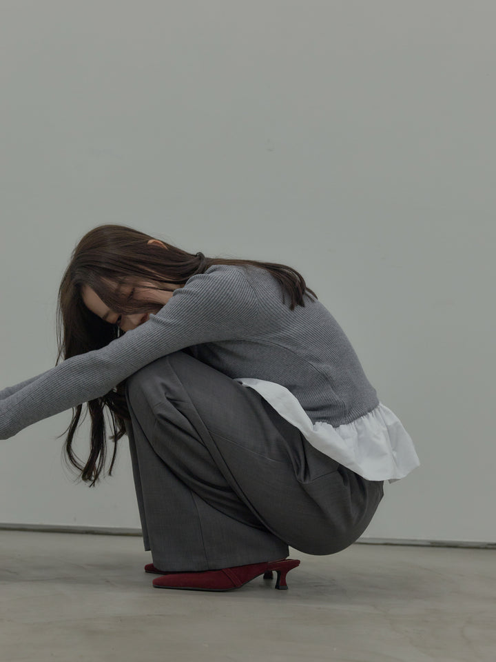 裾ドッキングデザインニットトップス