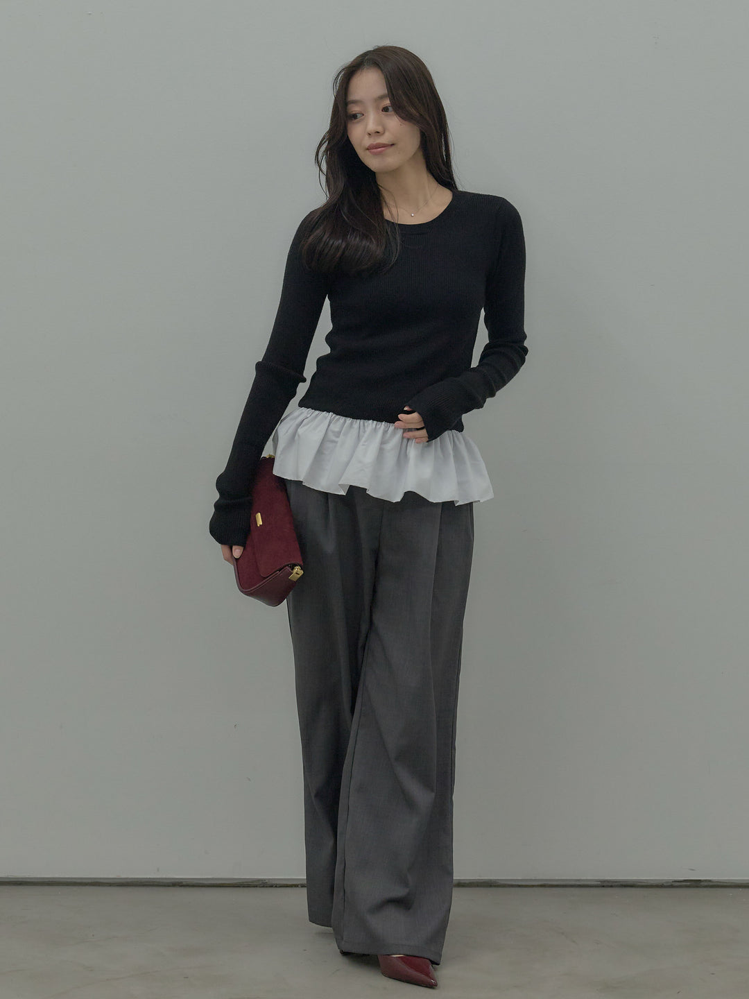 裾ドッキングデザインニットトップス