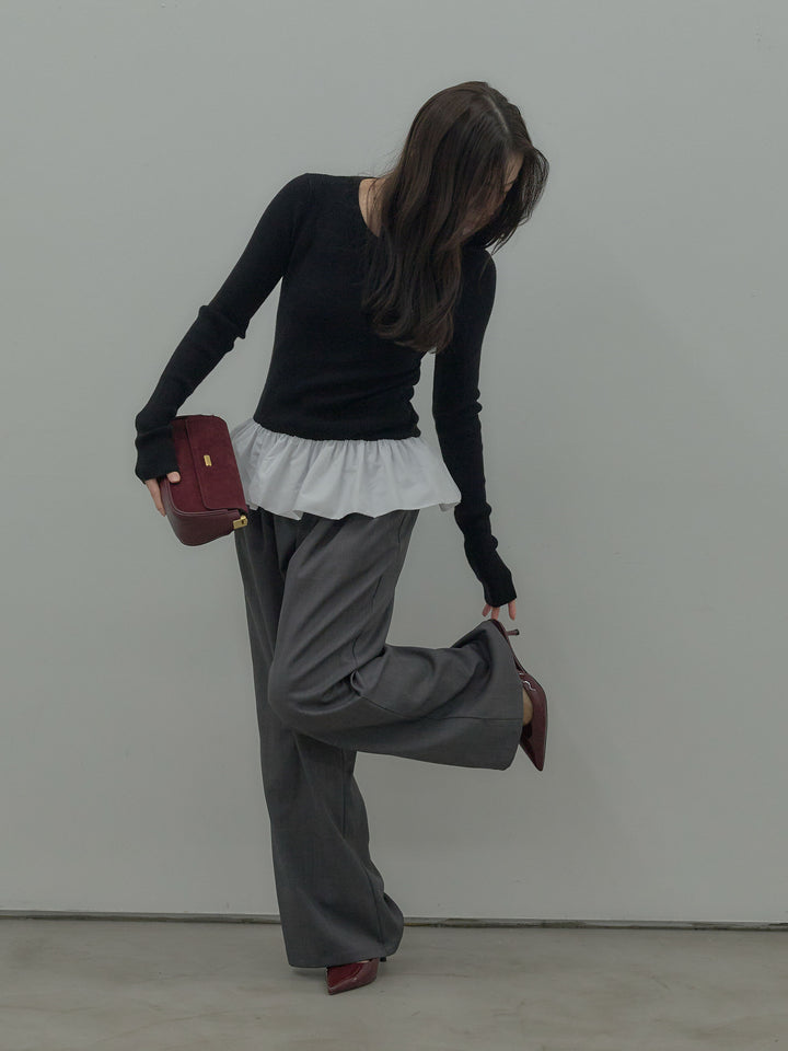 裾ドッキングデザインニットトップス