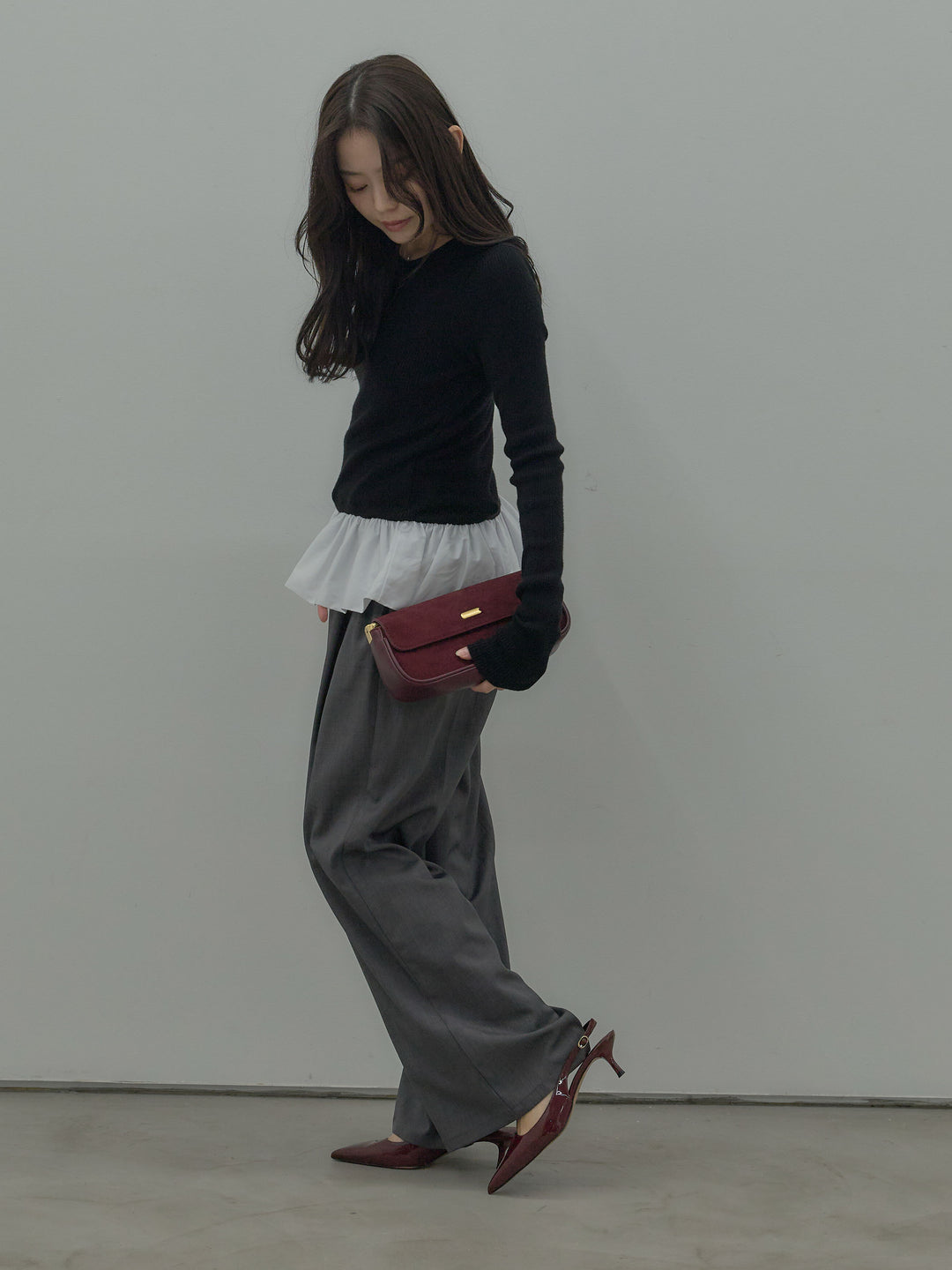 裾ドッキングデザインニットトップス