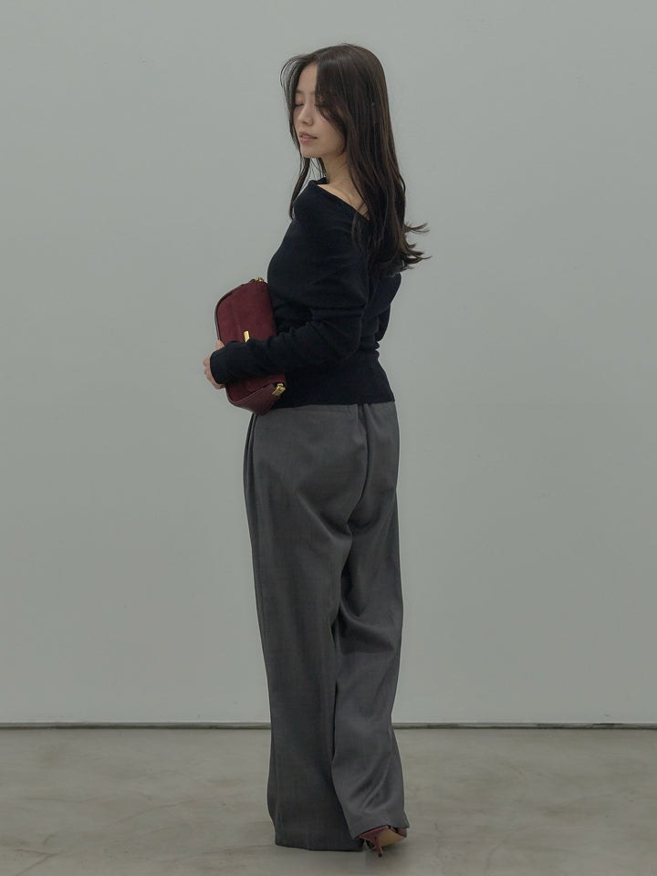 【SET】ドレープボタンデザインニットトップス+ タックワイドパンツ(2set)