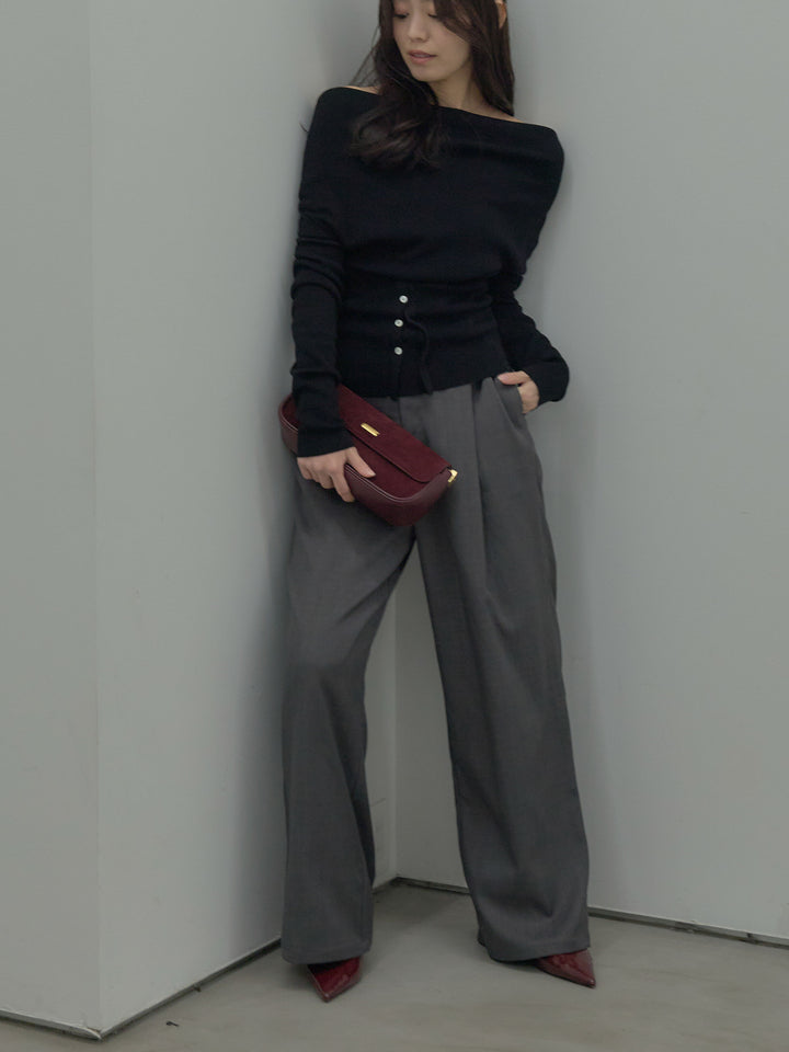 ドレープボタンデザインニットトップス