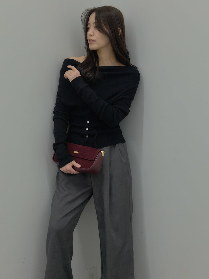 ドレープボタンデザインニットトップス