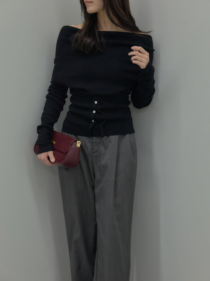 ドレープボタンデザインニットトップス