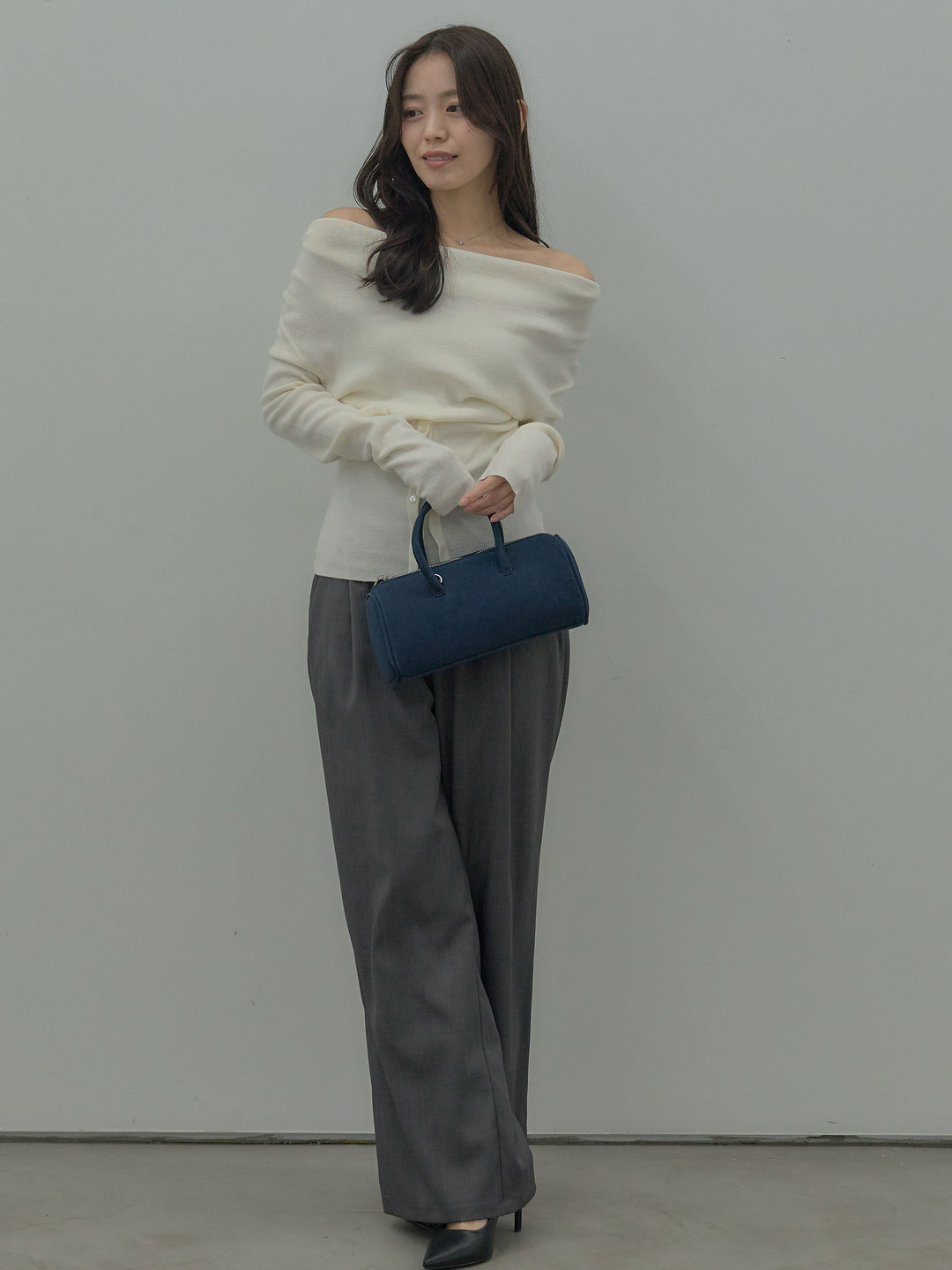 【SET】ドレープボタンデザインニットトップス+ タックワイドパンツ(2set)