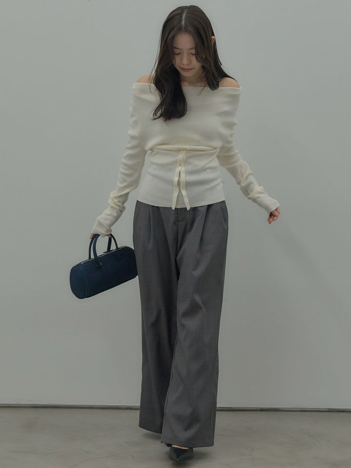 ドレープボタンデザインニットトップス