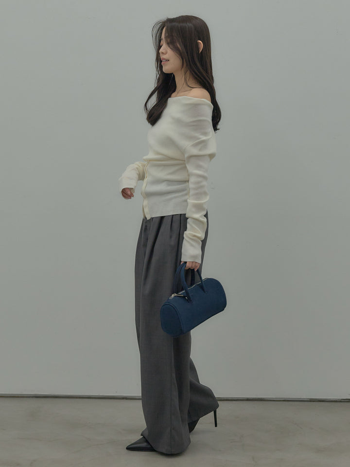【SET】ドレープボタンデザインニットトップス+ タックワイドパンツ(2set)