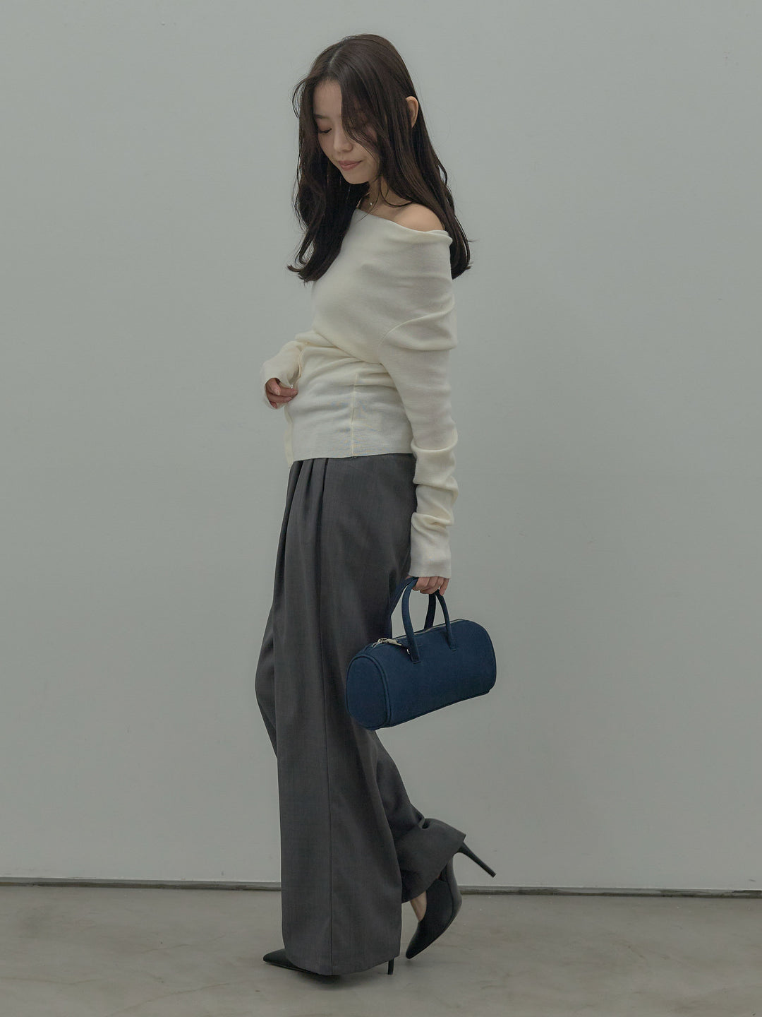 【SET】ドレープボタンデザインニットトップス+ タックワイドパンツ(2set)