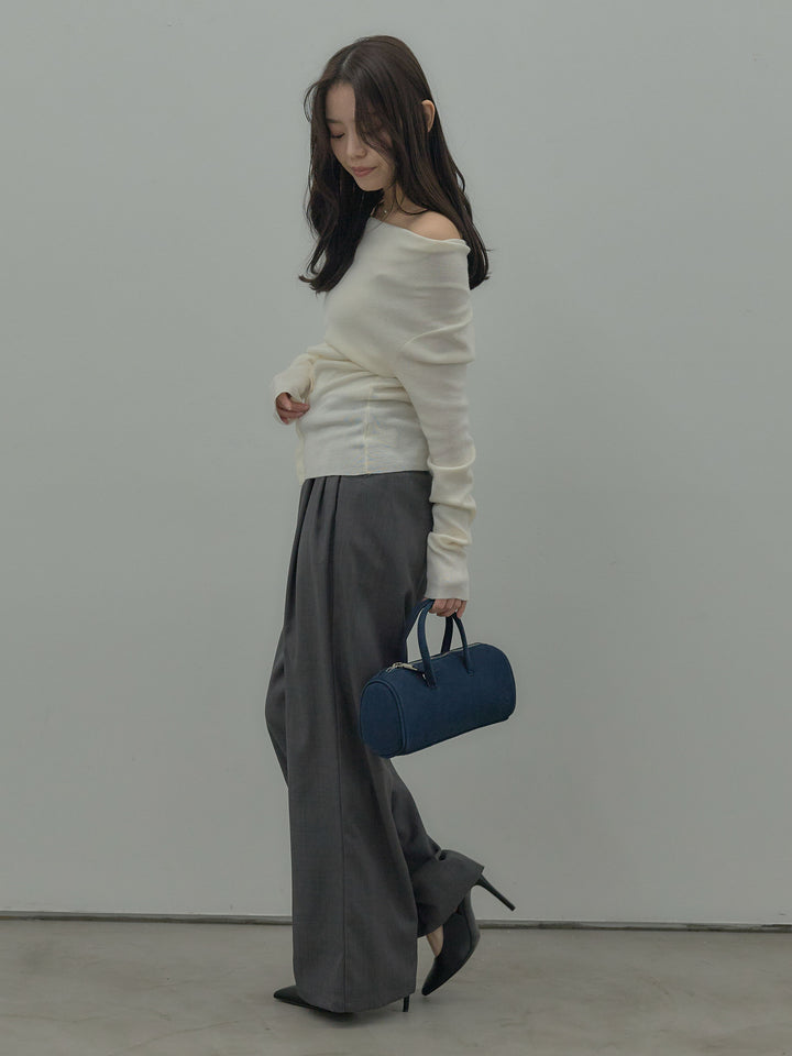 【SET】ドレープボタンデザインニットトップス+ タックワイドパンツ(2set)