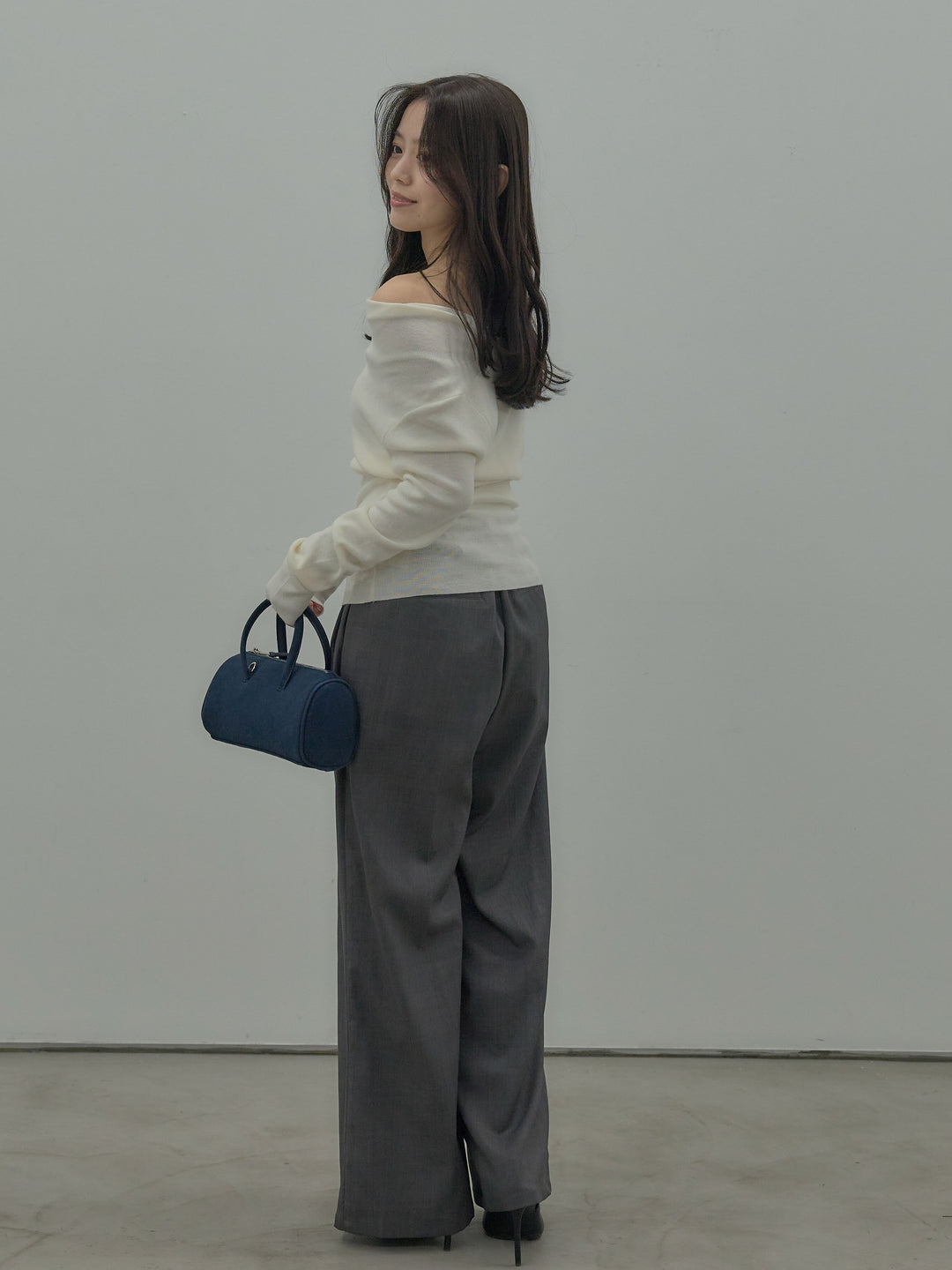 ドレープボタンデザインニットトップス