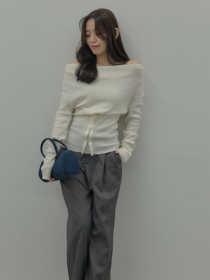 ドレープボタンデザインニットトップス