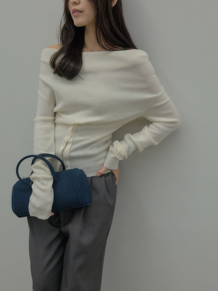 【SET】ドレープボタンデザインニットトップス+ タックワイドパンツ(2set)