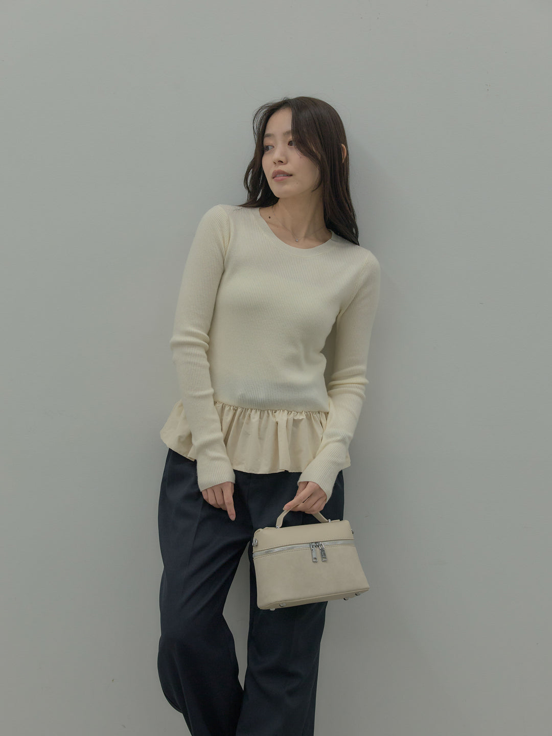 裾ドッキングデザインニットトップス