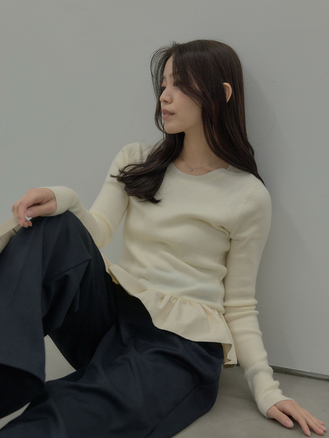裾ドッキングデザインニットトップス