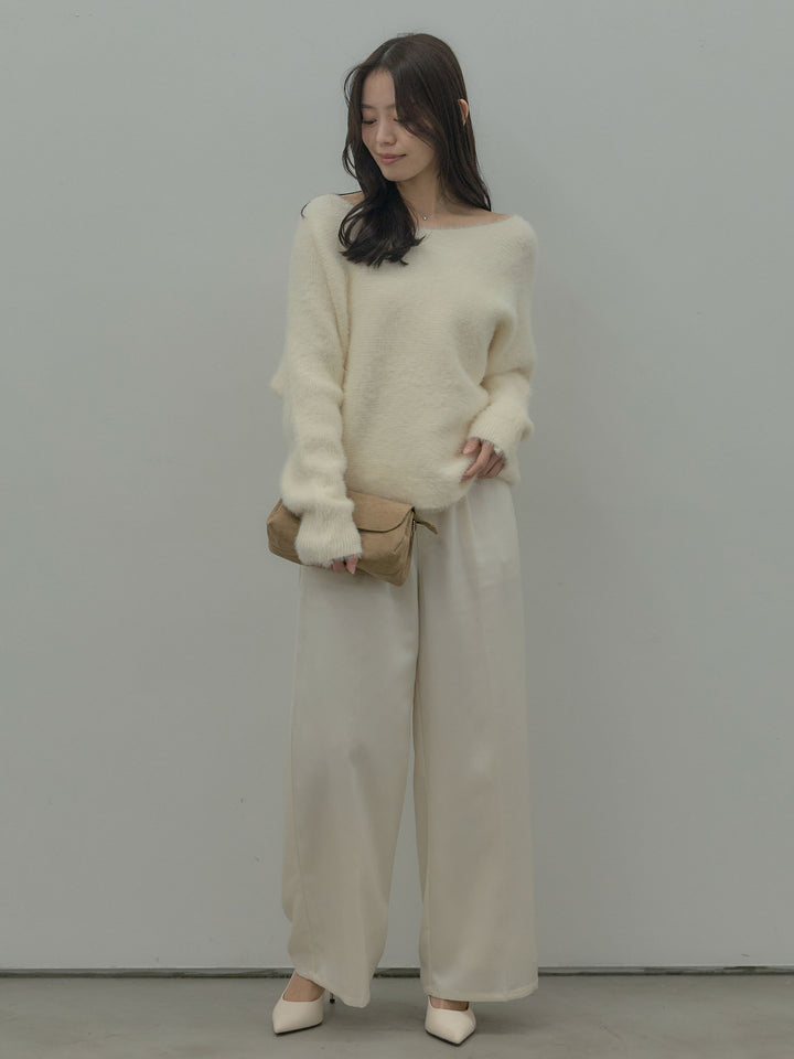 ラウンドネックシャギーニットトップス