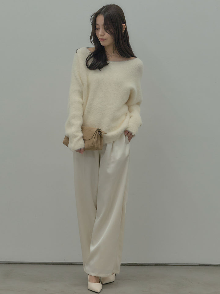 ラウンドネックシャギーニットトップス