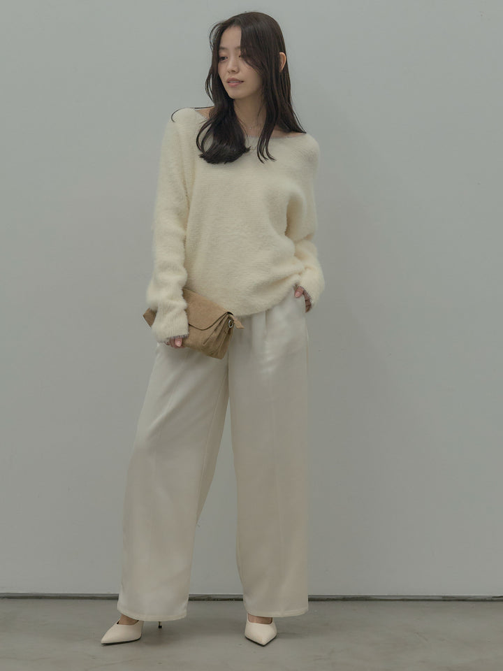 ラウンドネックシャギーニットトップス