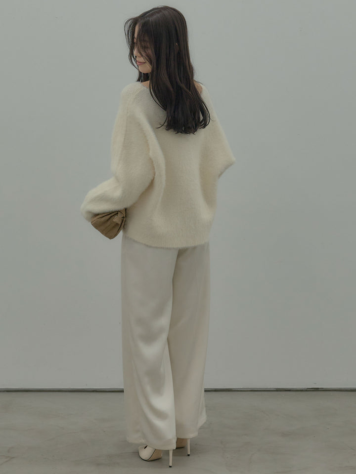 ラウンドネックシャギーニットトップス