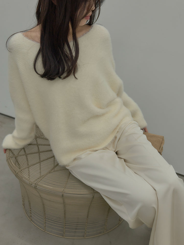 ラウンドネックシャギーニットトップス