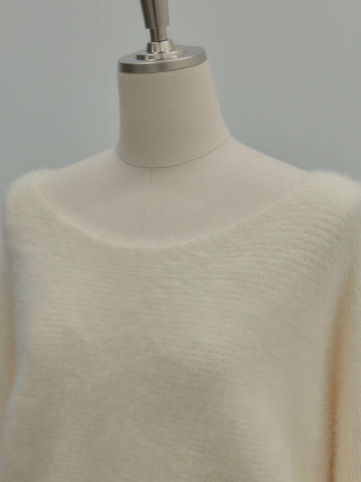 ラウンドネックシャギーニットトップス