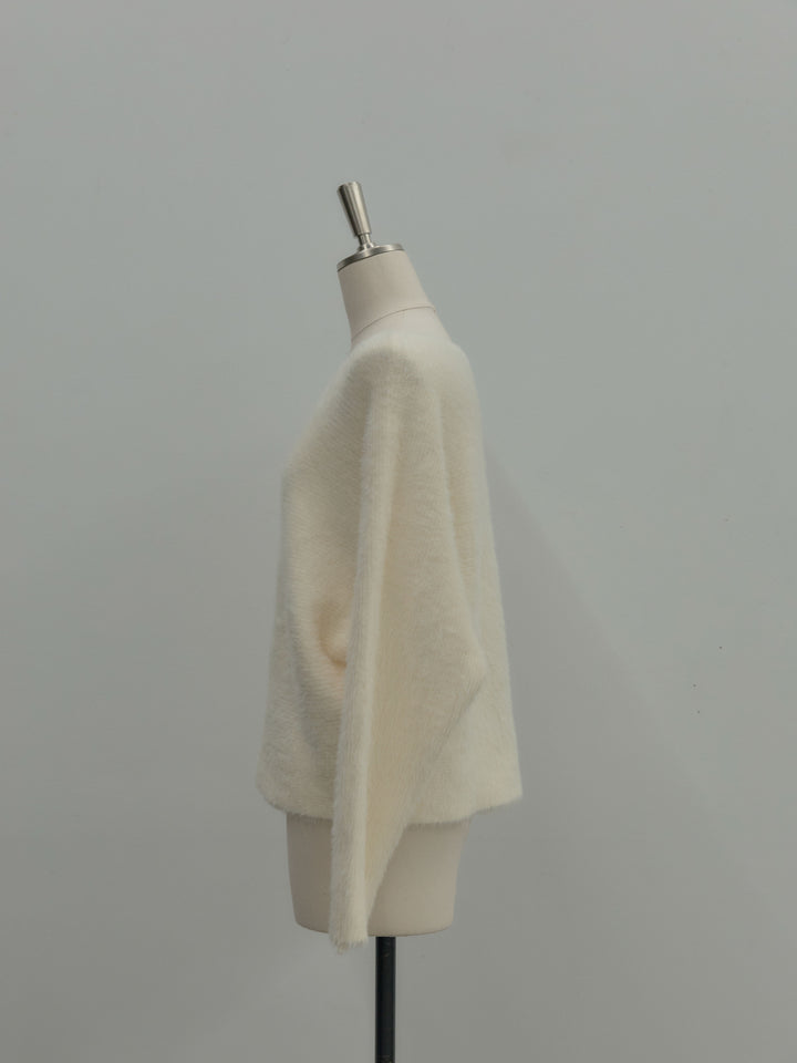 ラウンドネックシャギーニットトップス