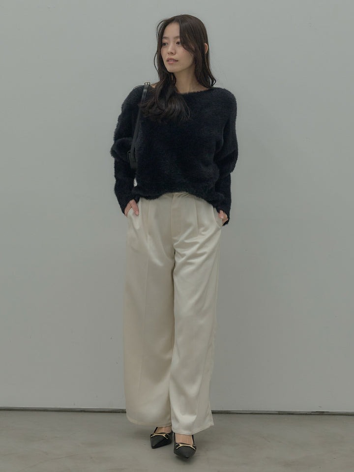 ラウンドネックシャギーニットトップス