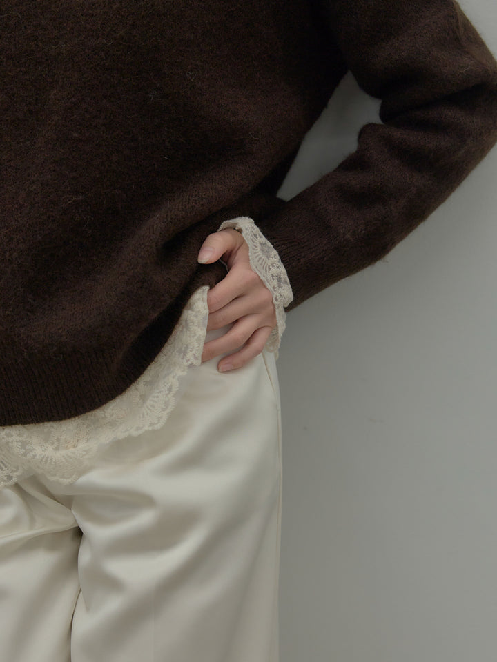 【SET】【premium touch】 ルーズニットプルオーバー+ チュールレーストップス(2set)