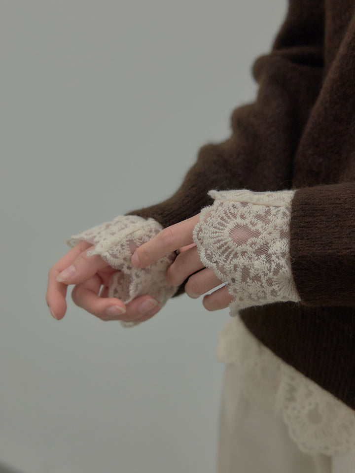 【SET】【premium touch】 ルーズニットプルオーバー+ チュールレーストップス(2set)