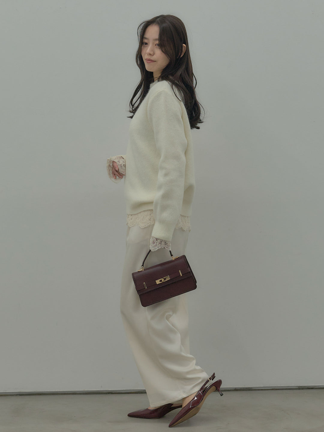 【SET】【premium touch】 ルーズニットプルオーバー+ チュールレーストップス(2set)