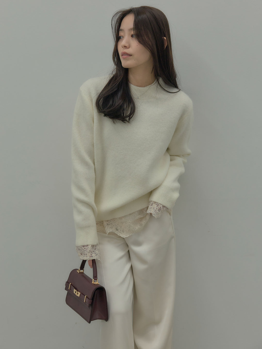 【SET】【premium touch】 ルーズニットプルオーバー+ チュールレーストップス(2set)