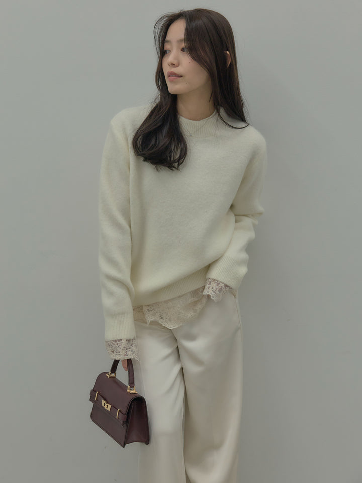 【SET】【premium touch】 ルーズニットプルオーバー+ チュールレーストップス(2set)