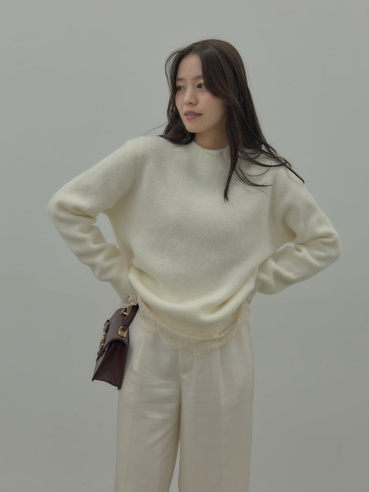 【SET】【premium touch】 ルーズニットプルオーバー+ チュールレーストップス(2set)