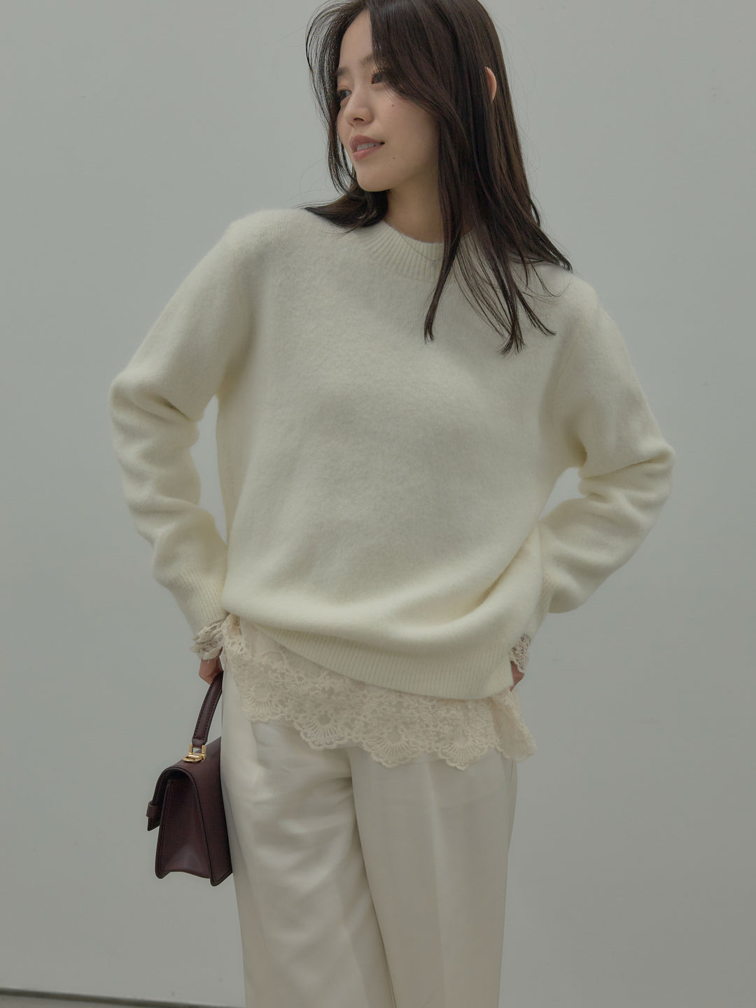 【SET】【premium touch】 ルーズニットプルオーバー+ チュールレーストップス(2set)