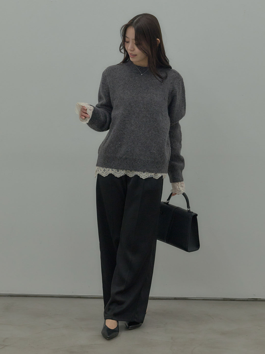 【SET】【premium touch】 ルーズニットプルオーバー+ チュールレーストップス(2set)