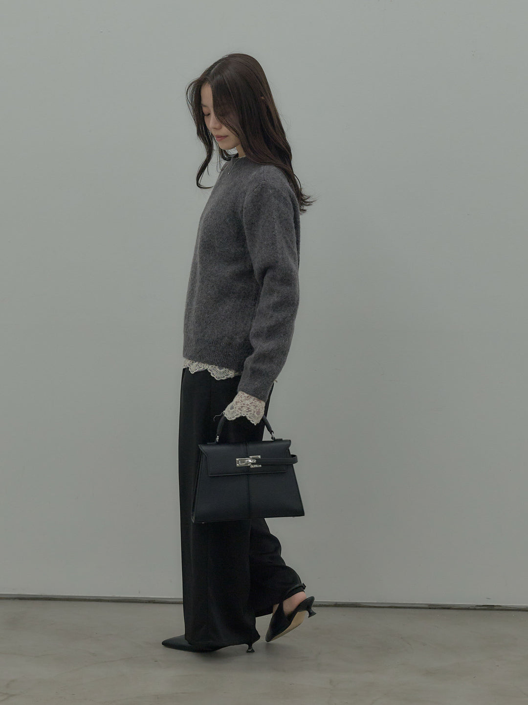 【SET】【premium touch】 ルーズニットプルオーバー+ チュールレーストップス(2set)