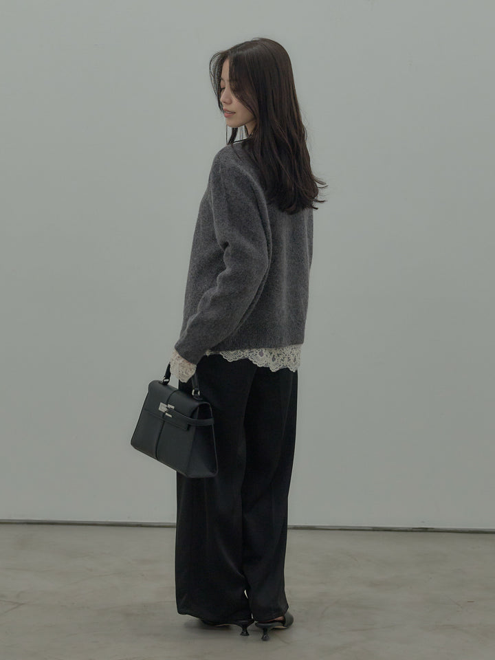 【SET】【premium touch】 ルーズニットプルオーバー+ チュールレーストップス(2set)