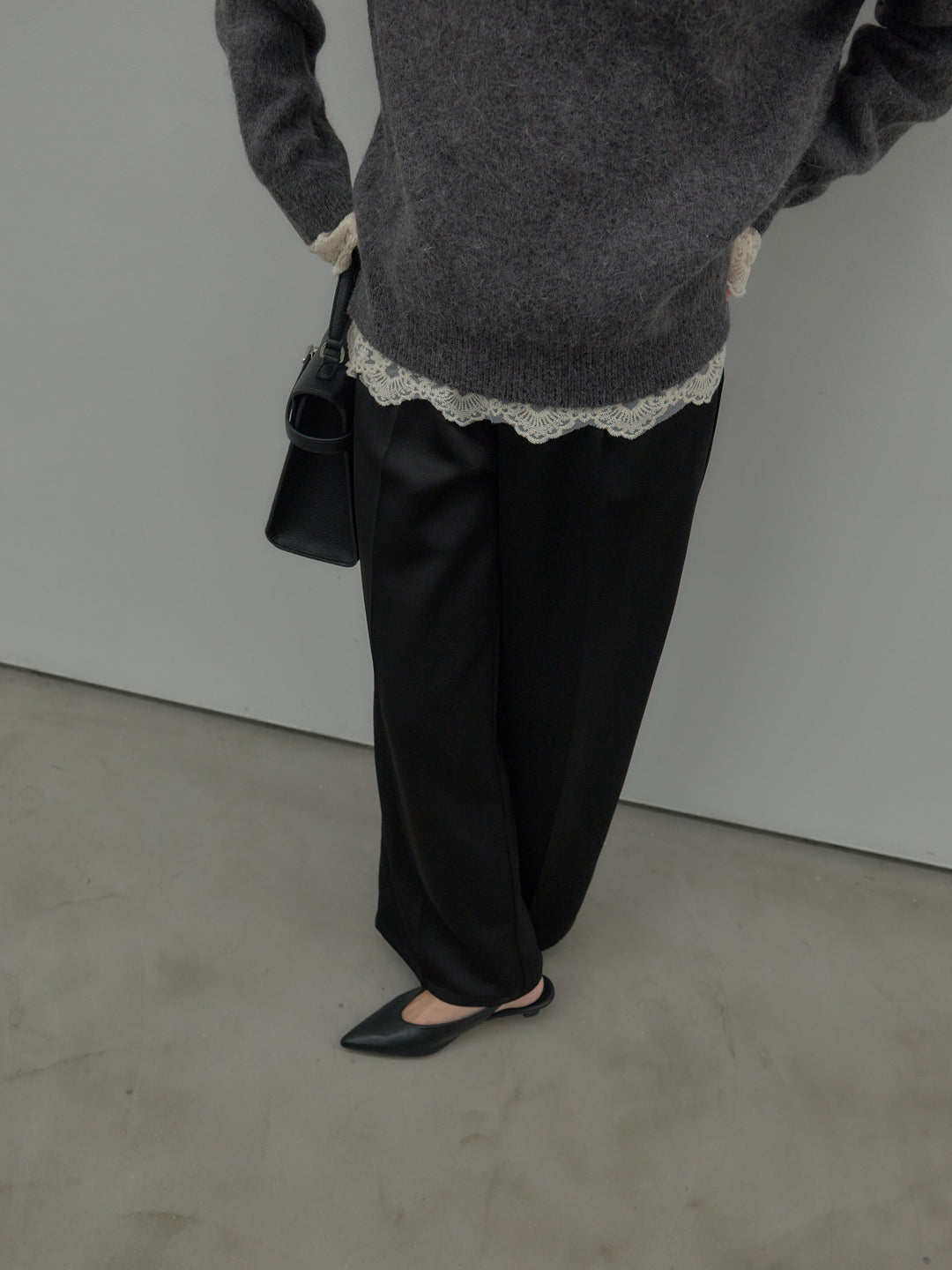 【SET】【premium touch】 ルーズニットプルオーバー+ チュールレーストップス(2set)