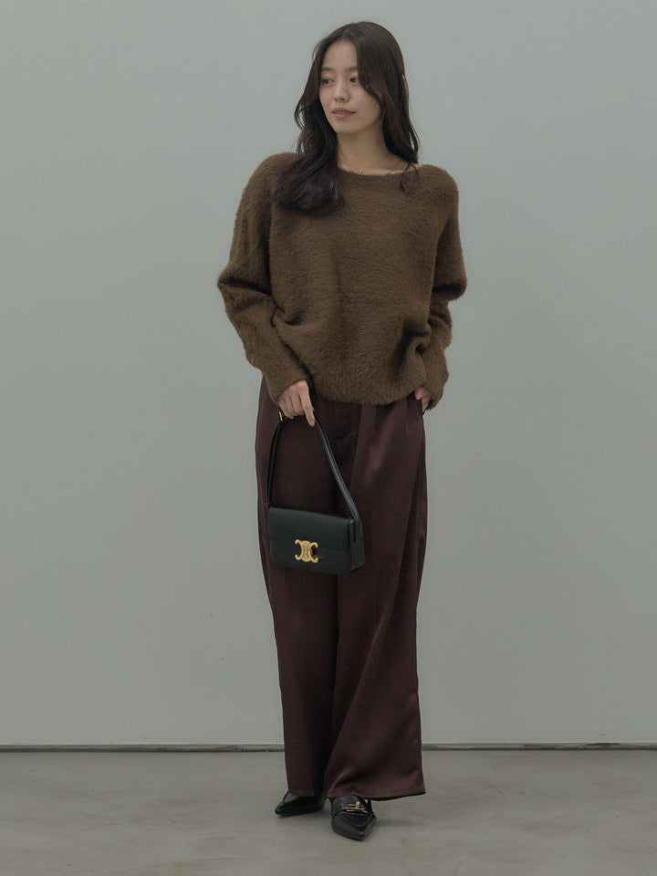 ラウンドネックシャギーニットトップス