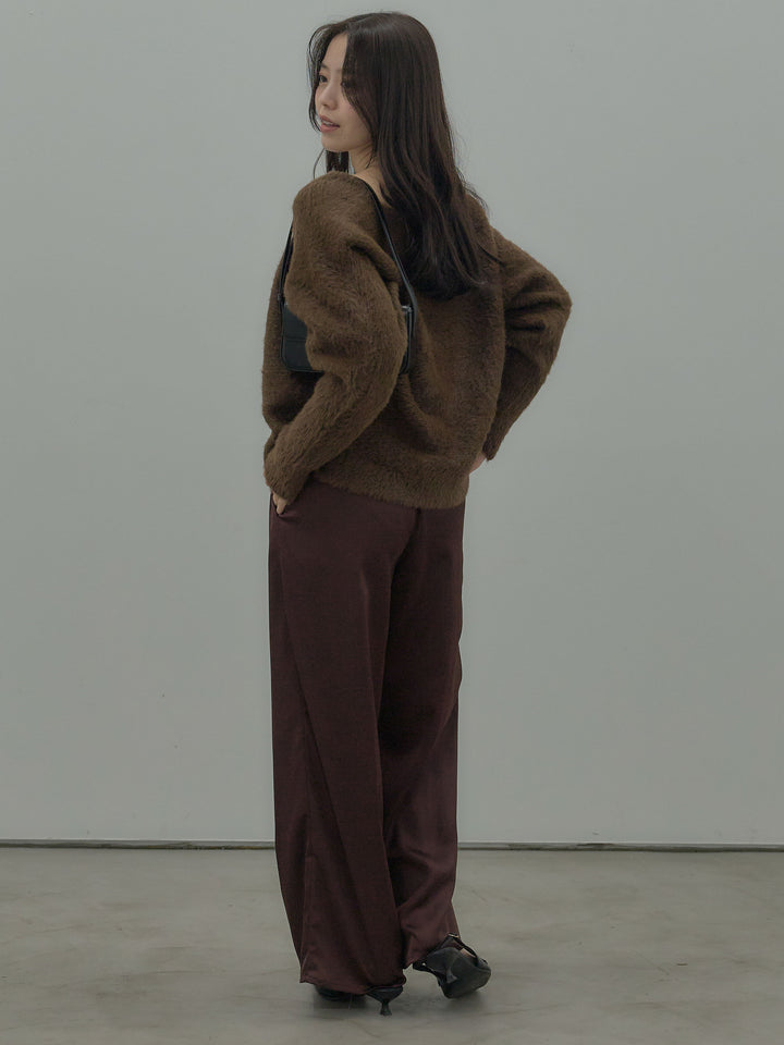 ラウンドネックシャギーニットトップス